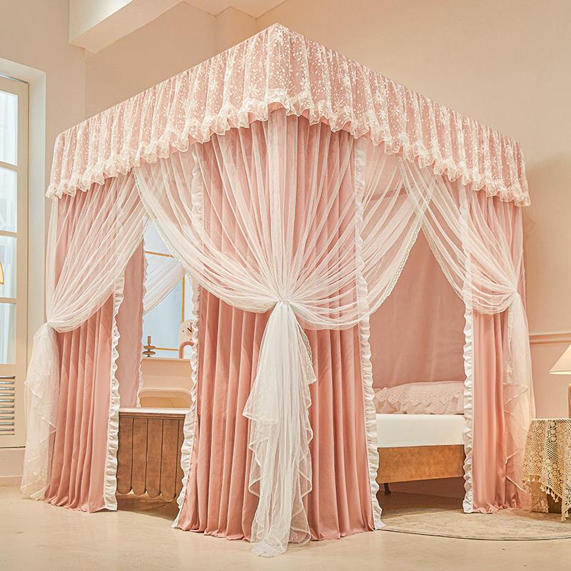 落地物理遮光床帘蚊帐一体式宫廷床幔卧室家用防风防尘1.5m1.8米