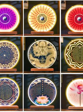 中国风家居客厅佛寺壁龛桌坛观音佛像菩萨背光圆背景光摆件