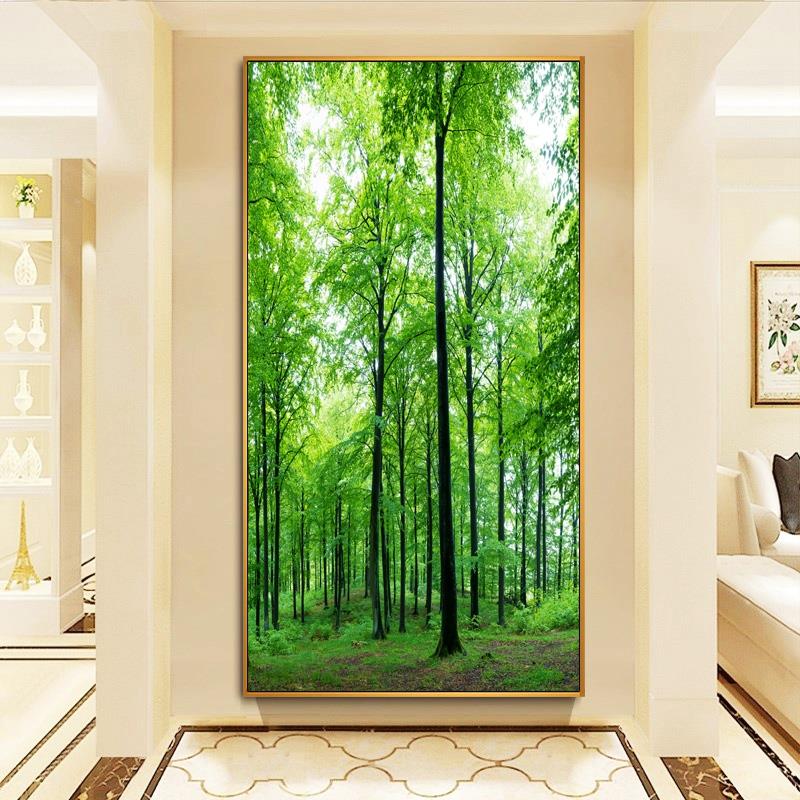 过入户大树装饰画风景走廊玄关道竖版简约画树林现代墙壁进门挂画