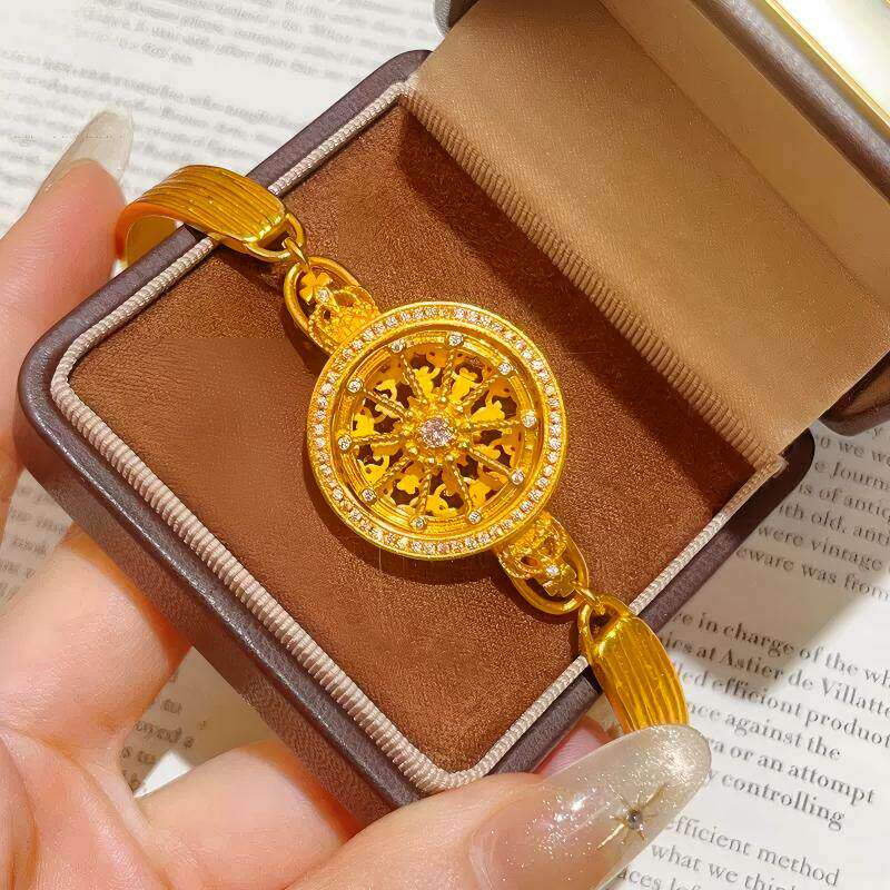 沙金手链女仿真黄金圆牌腕表带金店同款轻奢小众精致八宝罗盘手表