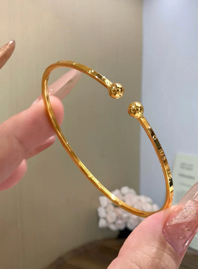 细款光圈活口手镯黄金色圆珠仿真沙金手环女光面素圈百搭手饰饰品