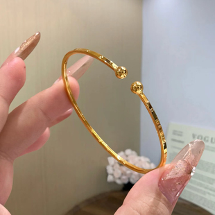 细款光圈活口手镯黄金色圆珠仿真沙金手环女光面素圈百搭手饰饰品