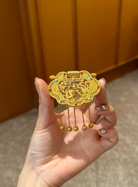 金锁吊坠天子门生黄金色项链新中式婚嫁结婚流苏毛衣链锁骨链首饰