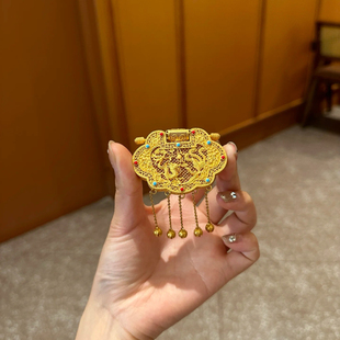 金锁吊坠天子门生黄金色项链新中式婚嫁结婚流苏毛衣链锁骨链首饰