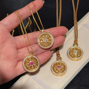 点钻八宝罗盘吊坠新中式沙金仿黄金项链韦雪同款可转动轻奢毛衣链