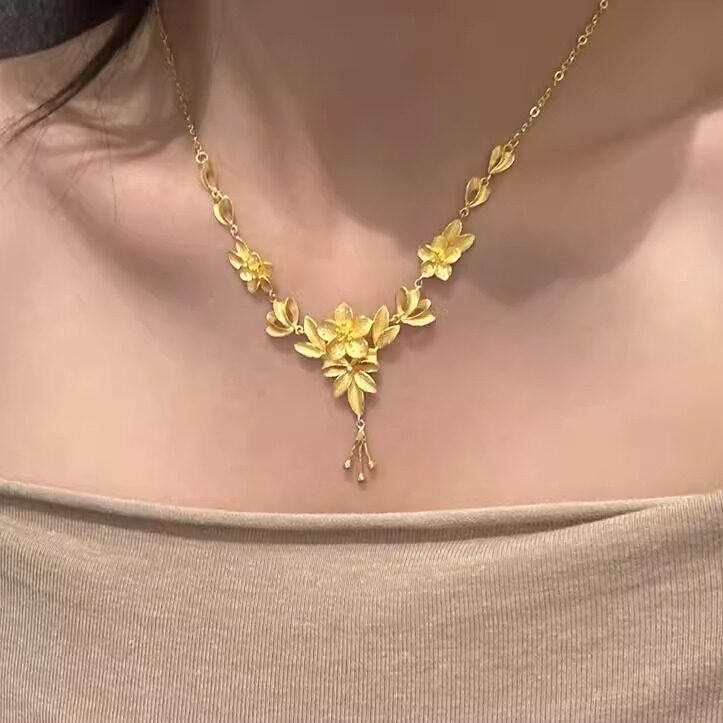 幸福之花项链三生花吊坠黄金色繁花似锦仿真足金不掉色锁骨链女
