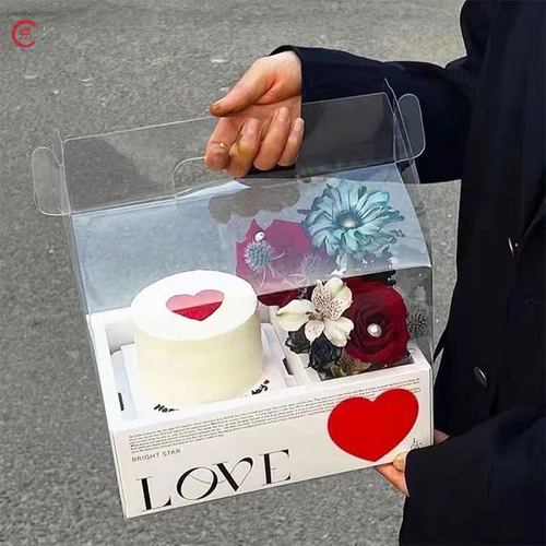 爱心折叠pvc花盒透明手提玫瑰鲜花插花礼盒花束蛋糕包装