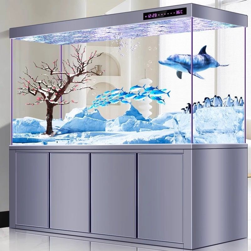热销新款底滤鱼缸客厅家用中大缸免换水水族箱屏风玄关超白玻璃龙