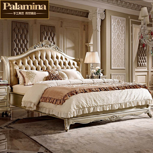欧式 真皮床法式 宫廷实木床奢华卧室家具雕花 实木床1.8米双人美式