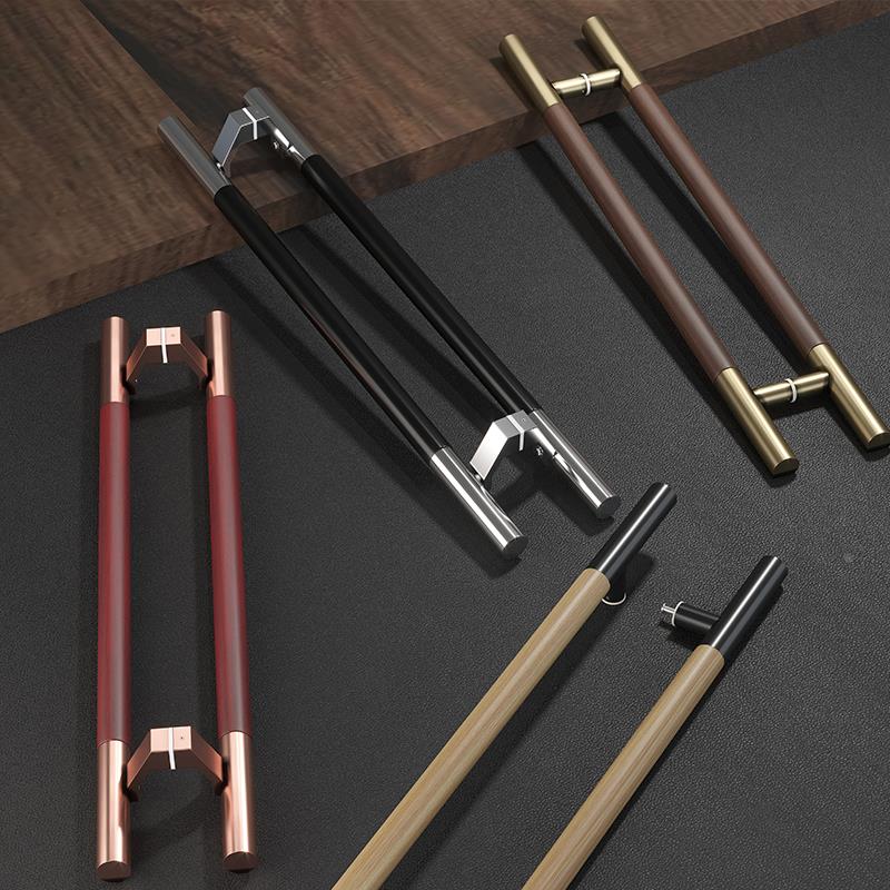 轻奢极简玻璃门把手豪华酒店别墅包厢对装推拉实木大门拉手胡桃色