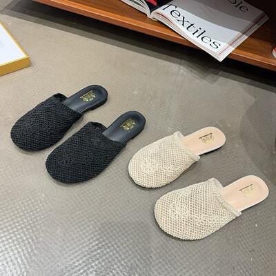 AAL823-6新款蕾丝编织平底百搭舒适平底包头拖