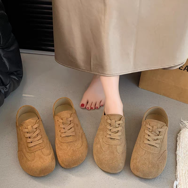 【维也娜老赵专享】XY555秋季新款磨砂休闲软底二穿系带勃肯单鞋