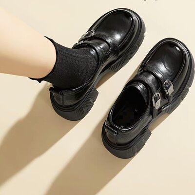 【维也娜老赵专享】LL9266-29新款真皮厚底边扣百搭乐福单鞋