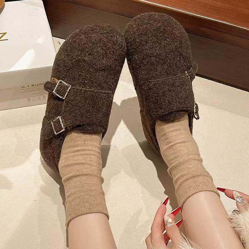 【维也娜老赵专享】HM1987冬季新款英伦风毛呢边扣加绒勃肯鞋,女鞋,勃肯鞋/软木鞋,淘宝优惠券,粉丝福利购,淘宝优惠卷