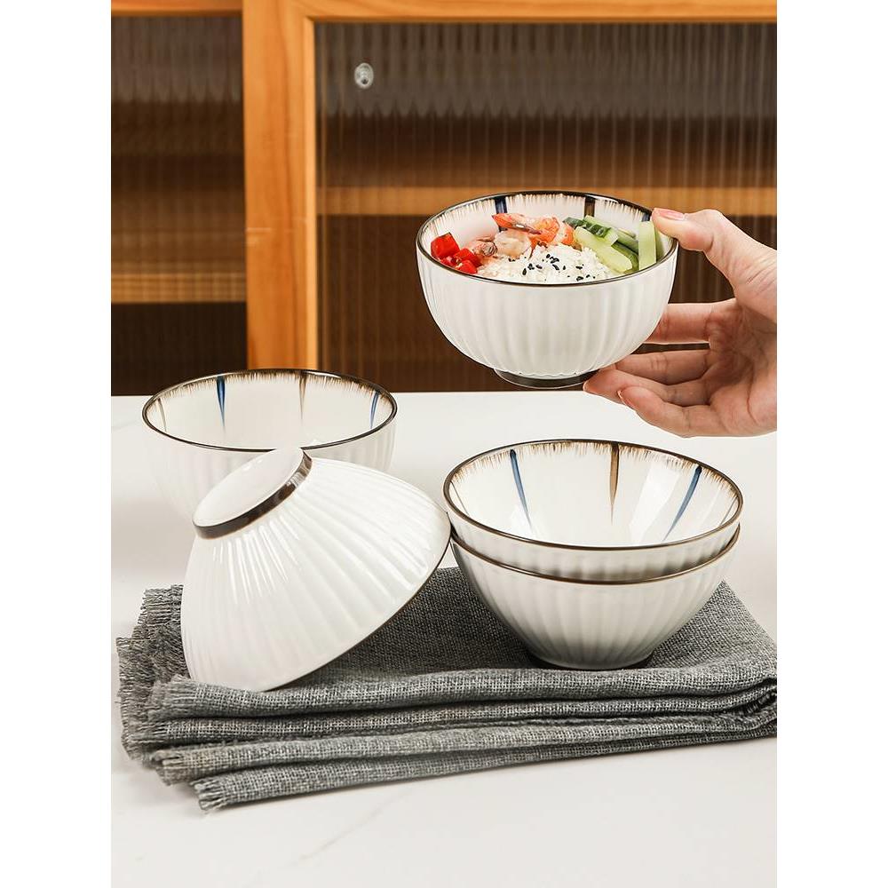 WUXIN 陶瓷釉下彩米饭碗吃饭碗家用日式餐具套装吃饭的碗10个装
