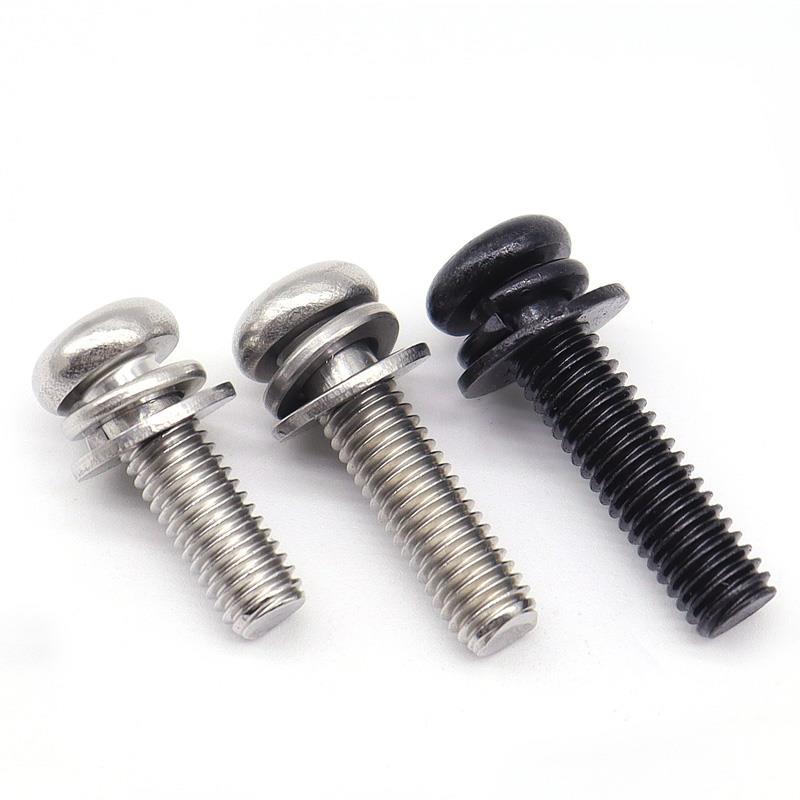 M2-M8不锈钢304十字圆头三组合螺钉M3M4M5黑色带垫片盘头组合螺丝