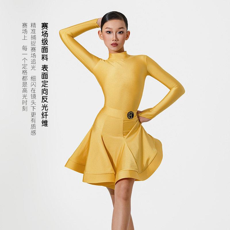 服皇舞朝拉丁202HCT90196新款拉丁规定小童高领有光锦纶儿比赛服H