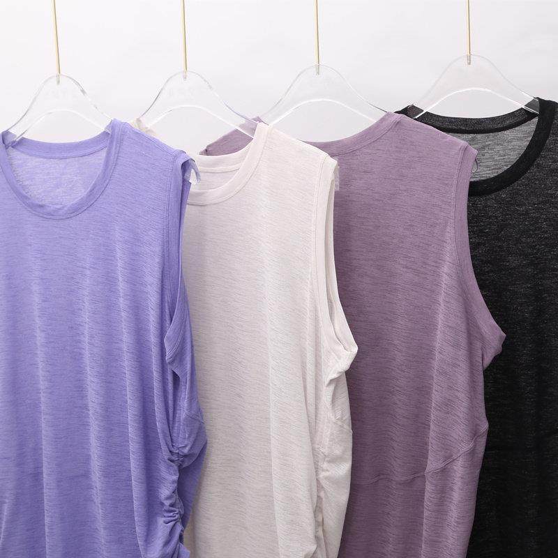 抽绳竹节伽纱运动背心女松薄款跑步训罩衫宽速干 干瑜健身练服上B