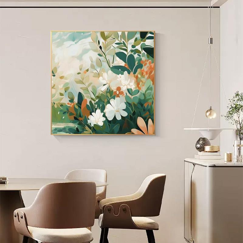 方形彩绘花客卉厅装饰代画抽象肌理感景小方画-墙角挂画现简约背