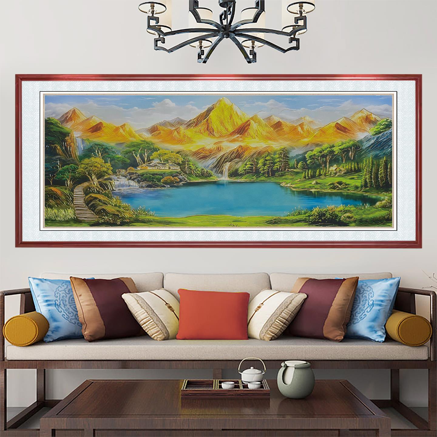 靠金金山聚宝盆浮雕描装饰画 CYI背客厅沙发背办景墙挂画 公室轻