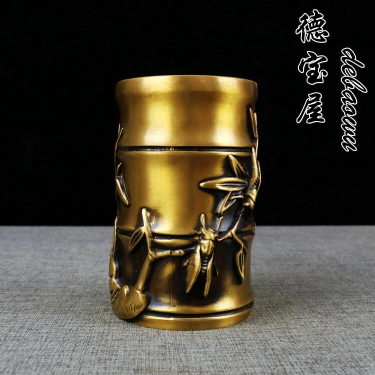 笔筒铜蝉笔筒摆件AVL艺创意办公室面书桌房简约现代金工礼品一鸣