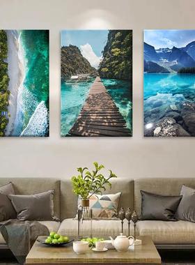 欧唯美沙滩海洋色无框画北风酒店厅ODV背客景装饰画浪漫海岸线景