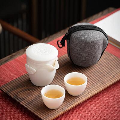 唐式舍白瓷快茶客杯旅行茶具套组户公外旅游可ts-1155携杯办家用