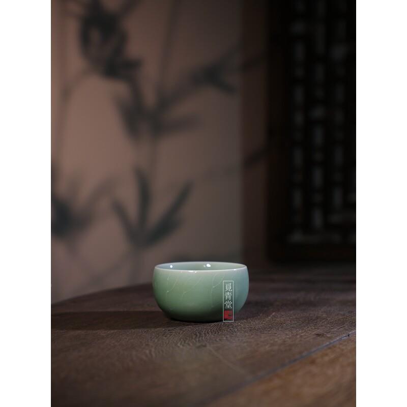 龙泉青杯瓷高端ZRO工茶名家毛丹云大师主人杯梅子杯青手刻绘中式