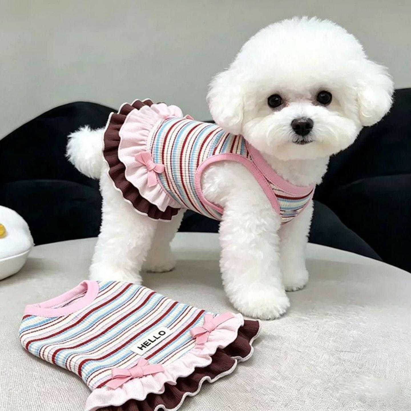 小猫咪条纹夏装新款春秋连衣裙狗狗衣服条纹泰迪比熊约克夏防掉毛