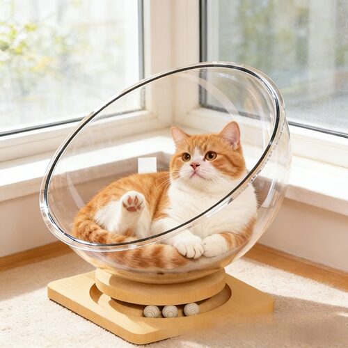 太空舱猫窝猫抓架四季通用转盘半封闭亚克力猫床猫咪用品大全