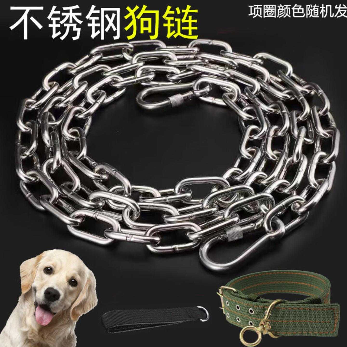 304不锈钢狗链子小型犬中型犬大型犬铁链项圈狗绳栓狗链链条牵引