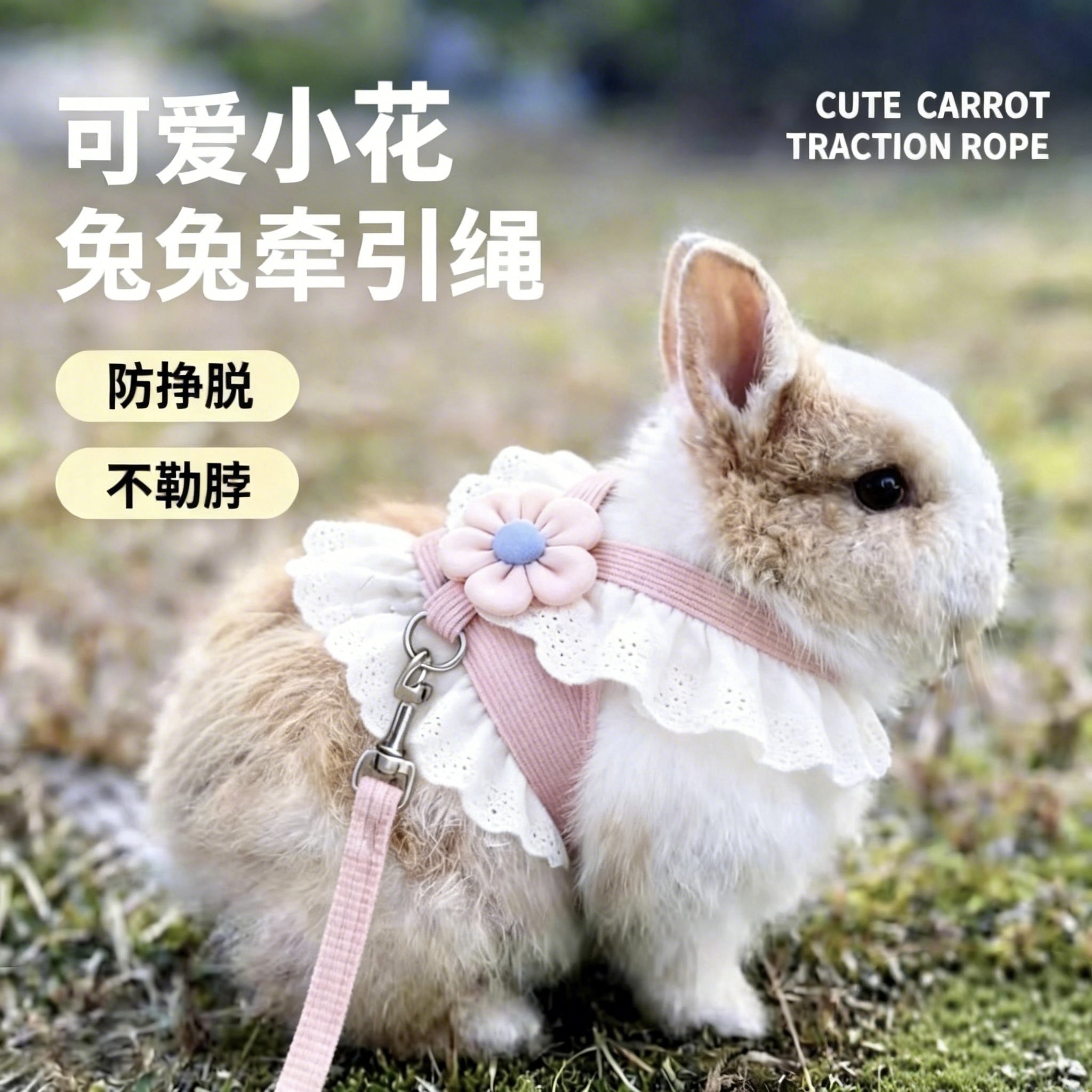 小兔子牵引绳防挣脱蕾丝小花胸背带遛兔绳狗狗猫咪宠物衣服春夏季