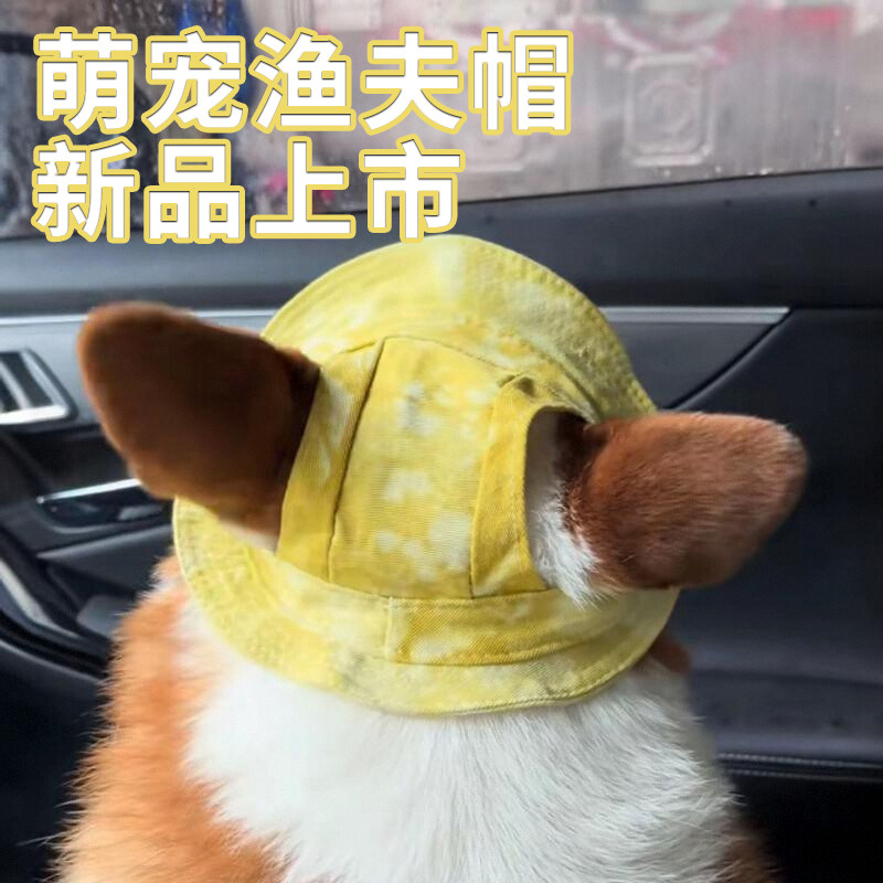 狗狗露耳朵柯基遮阳帽防晒头饰