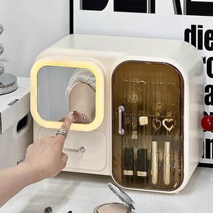 化妆品收纳盒桌面高级感带镜子一体梳妆台上护肤品置物架化妆箱柜