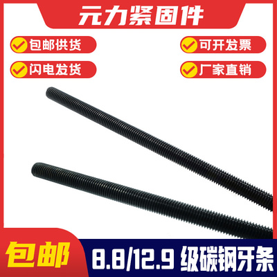 。8.8/12.9级丝杆牙条高强度发黑螺丝杆螺杆全螺纹通丝杆1米M6-M4