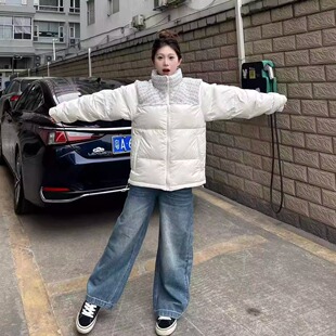 2025年小香风ins拼接棉服外套女冬季新款宽松加厚防风休闲面包服