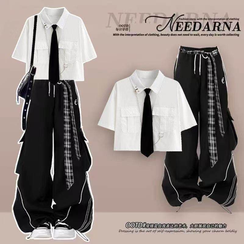 2026超火装一整套又酷又飒的学院风工装衬衫时尚减龄工装裤二件套