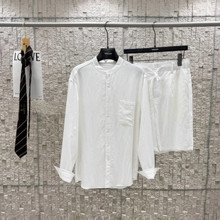 轻奢老钱风男士长袖衬衫短裤两件套夏季新款时尚简约松弛感套装