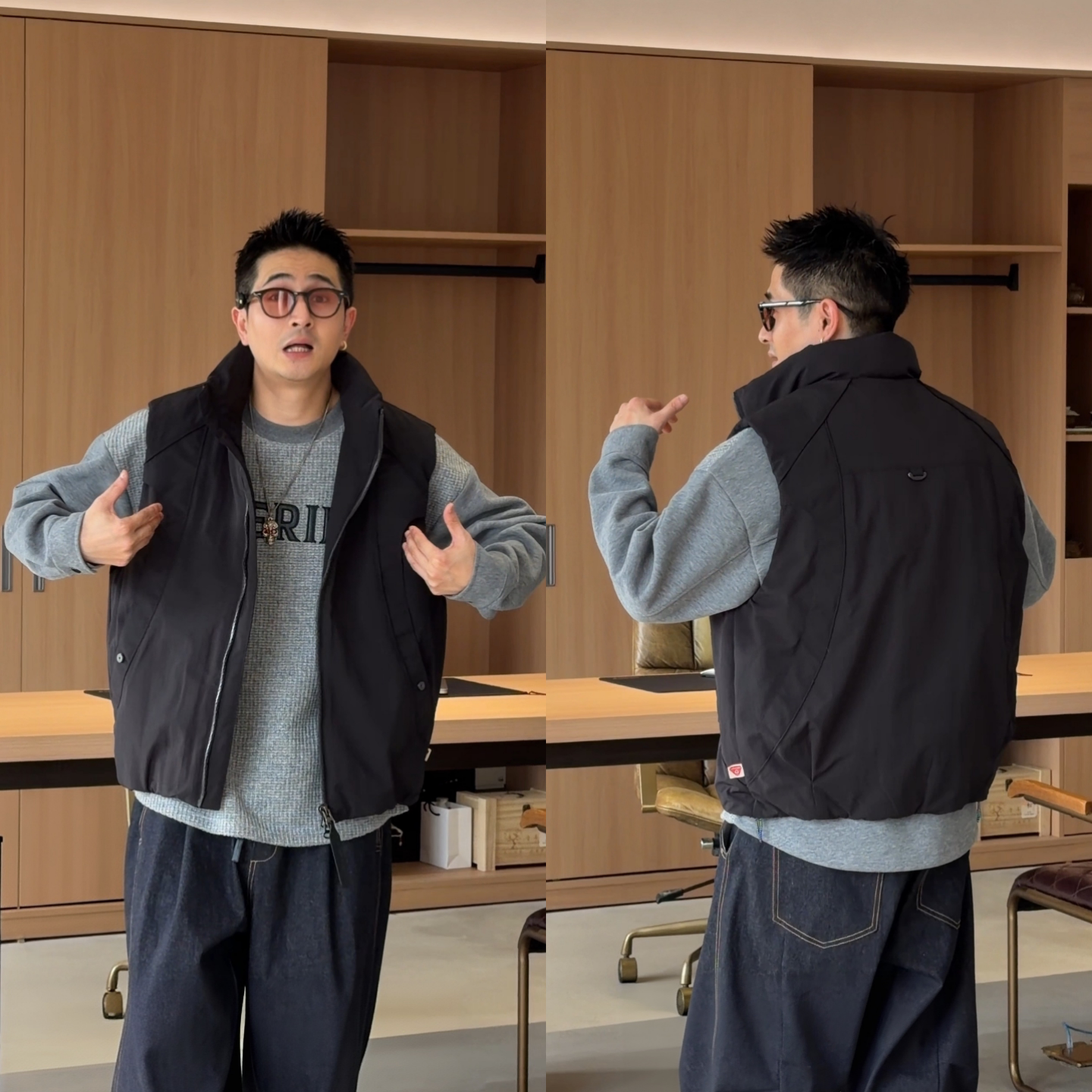 秋季新款立领工装夹棉马甲休闲无袖坎肩男士新款时尚潮流百搭帅气