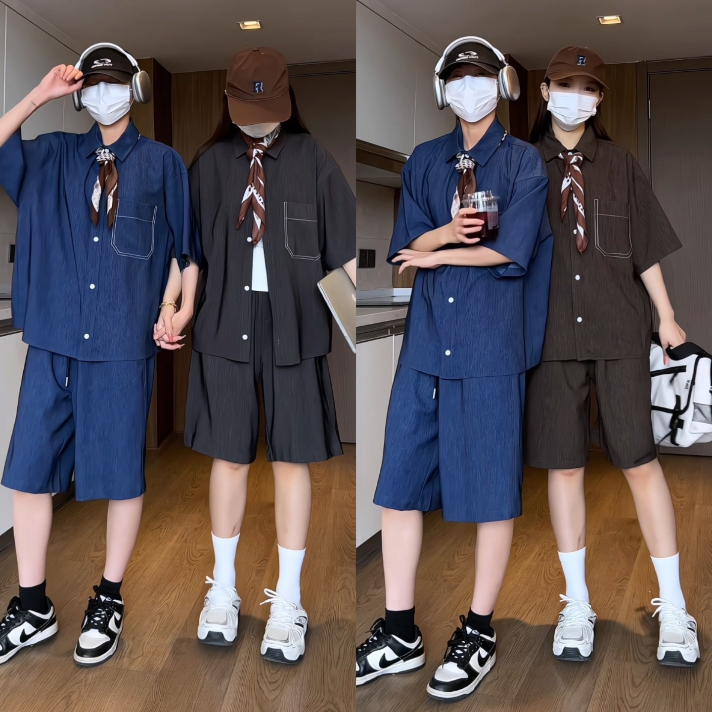 男款高级感慵懒都市休闲时尚减龄套装夏季短袖衬衫短裤宽松两件套