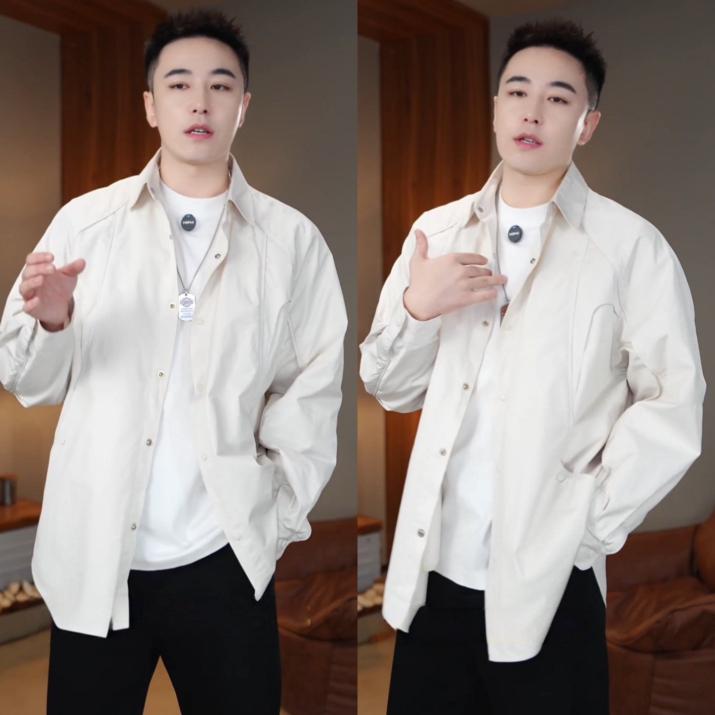 2026年春季新款轻熟风白色衬衫夹克男士宽松设计感长袖外套时尚款