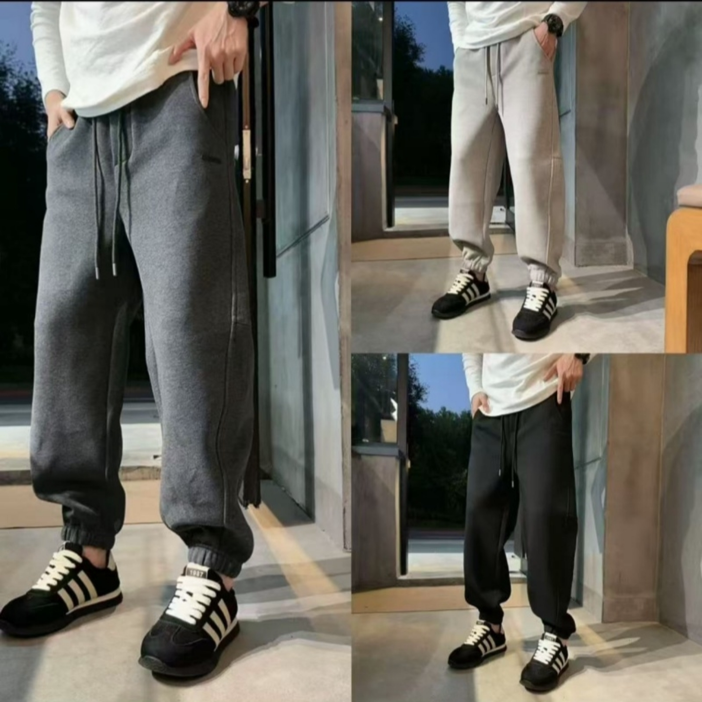 秋冬磨毛拉绒立裁百搭束脚卫裤