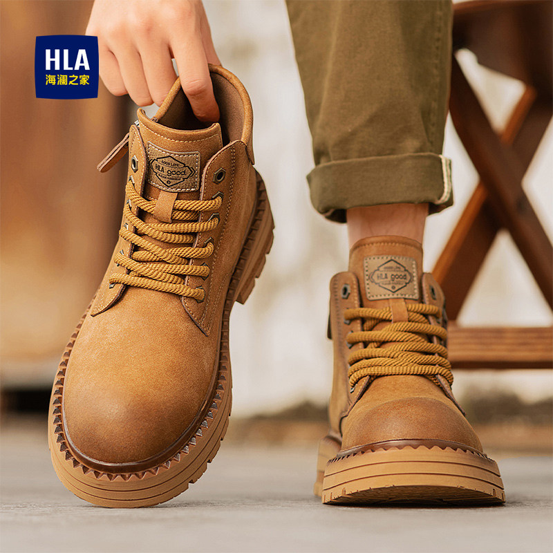 海澜之家大黄靴男款秋季休闲中帮英伦马丁靴复古美式户外工装靴子