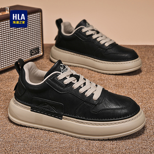 2025新款 英伦百搭真皮板鞋 冬季 休闲皮鞋 厚底增高男士 海澜之家男鞋