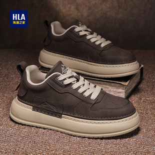 海澜之家男鞋2025新款冬季复古厚底增高男士板鞋真皮运动休闲鞋子