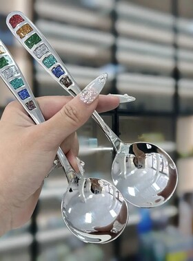 【2支】七彩勺304不锈钢珐琅勺加厚吃饭汤勺调羹圆勺