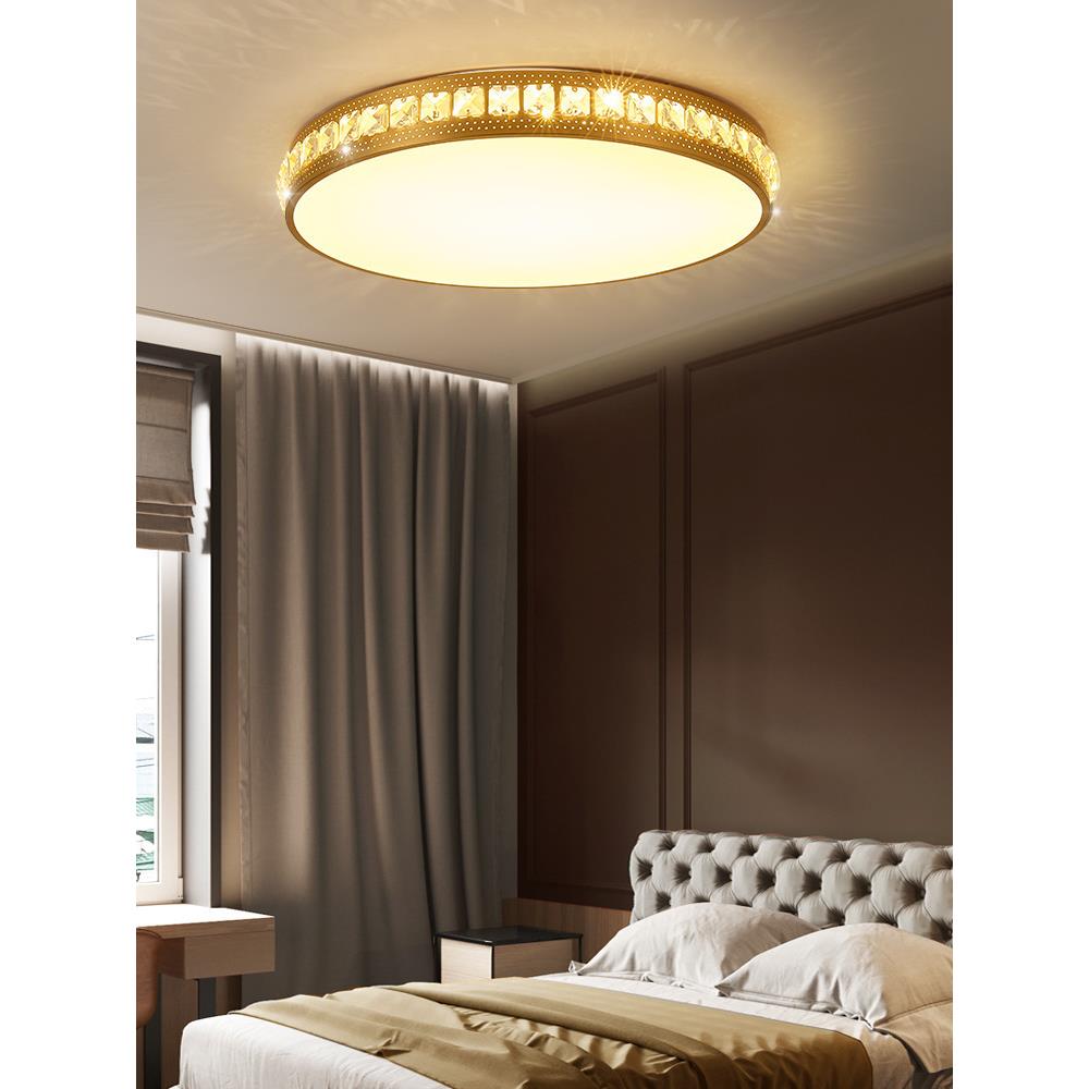 卧室灯创意轻奢简约现代水晶全铜led吸顶灯温馨浪漫房间家用灯具