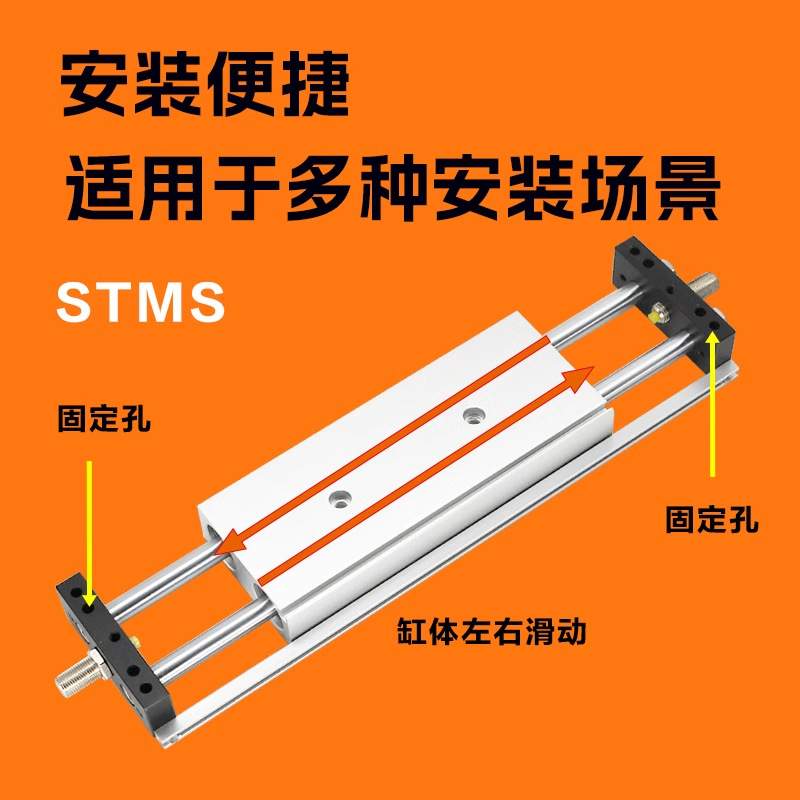 STMS 10 16 20 25X50X100X150X200/250/300双出双杆双轴滑台气缸