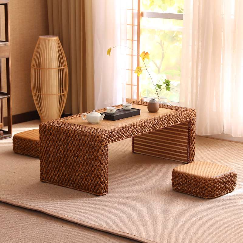 9C藤编古铜色榻榻米茶桌阳台矮桌飘窗小茶几日式民宿地台小桌子炕