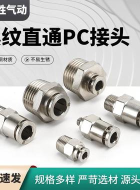 螺纹直通PC全铜接头气动快插气管接头气动元件快拧气动接头